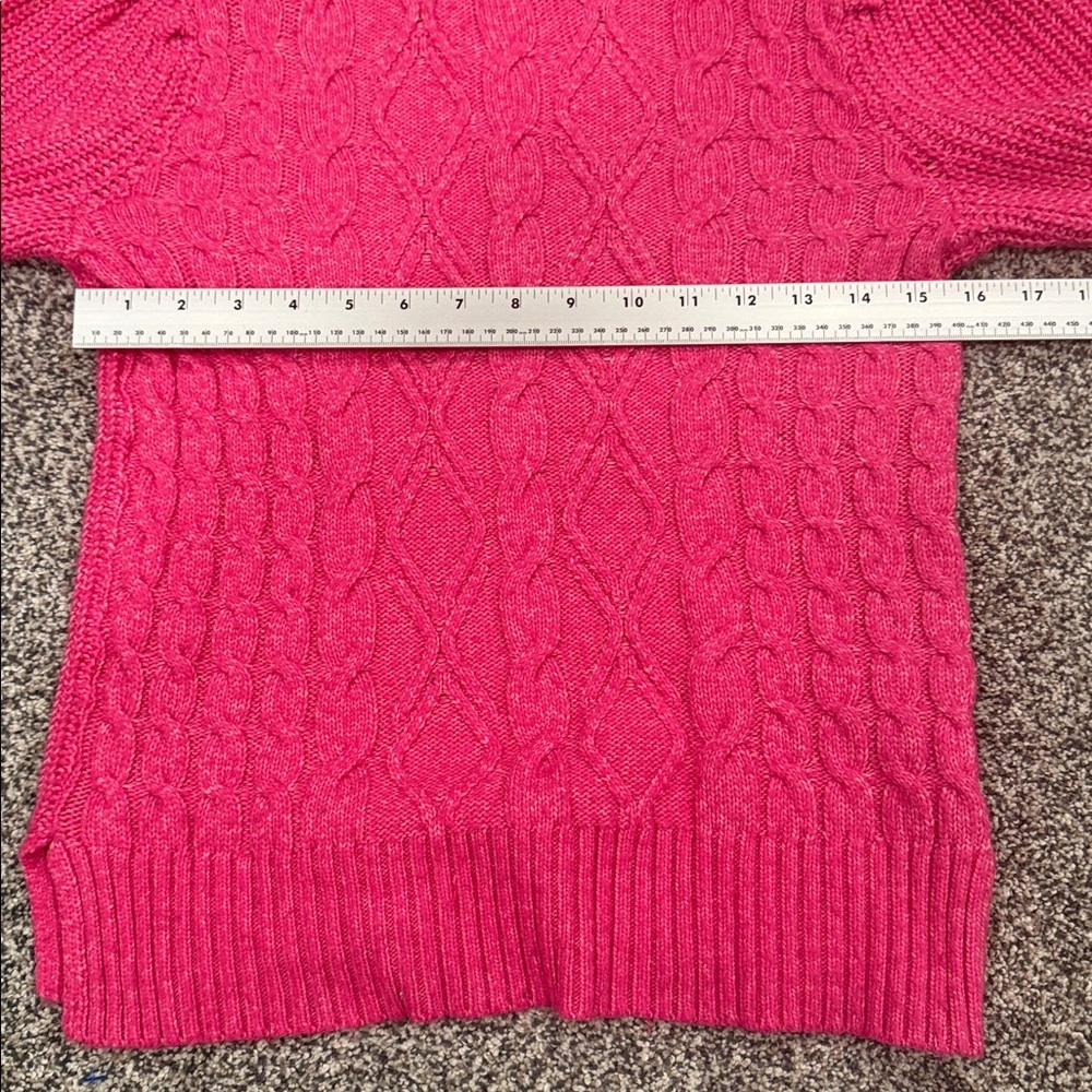 Crown & Ivy Vibrant Pink Soft Cozy Cable Knit Crewneck Cold Weather Sweater Sz S - Picture 9 of 9